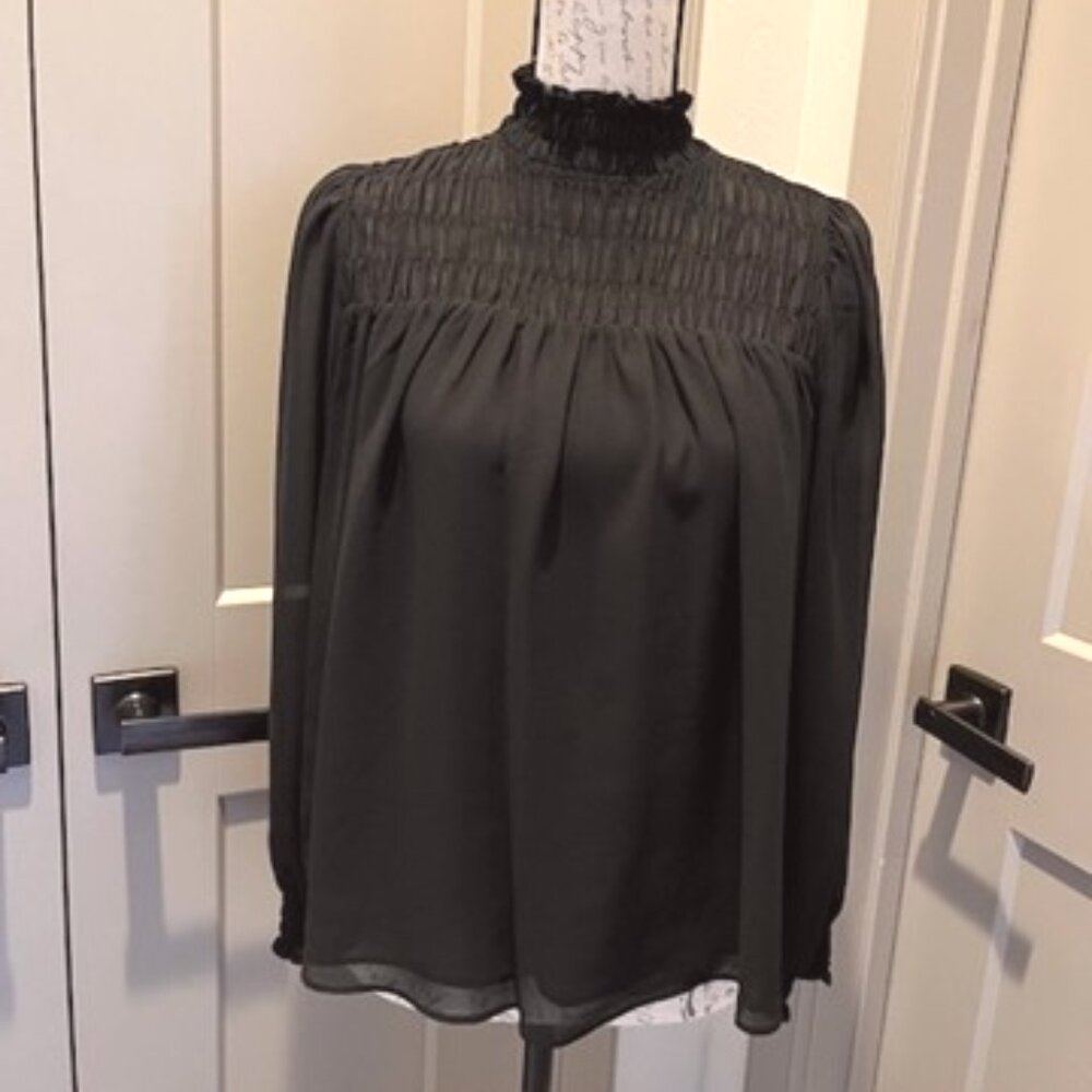 Q+A Los Angeles Long-Sleeve Black Ruffle Blouse-SMALL-NWT